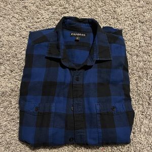 Express Men blue checkered flannel long sleeve